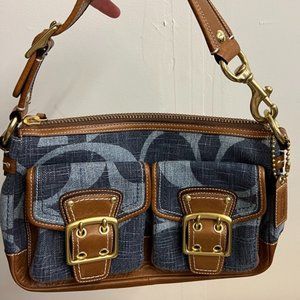 Authentic Denim and Leather Coach Logo Shoulder Bag